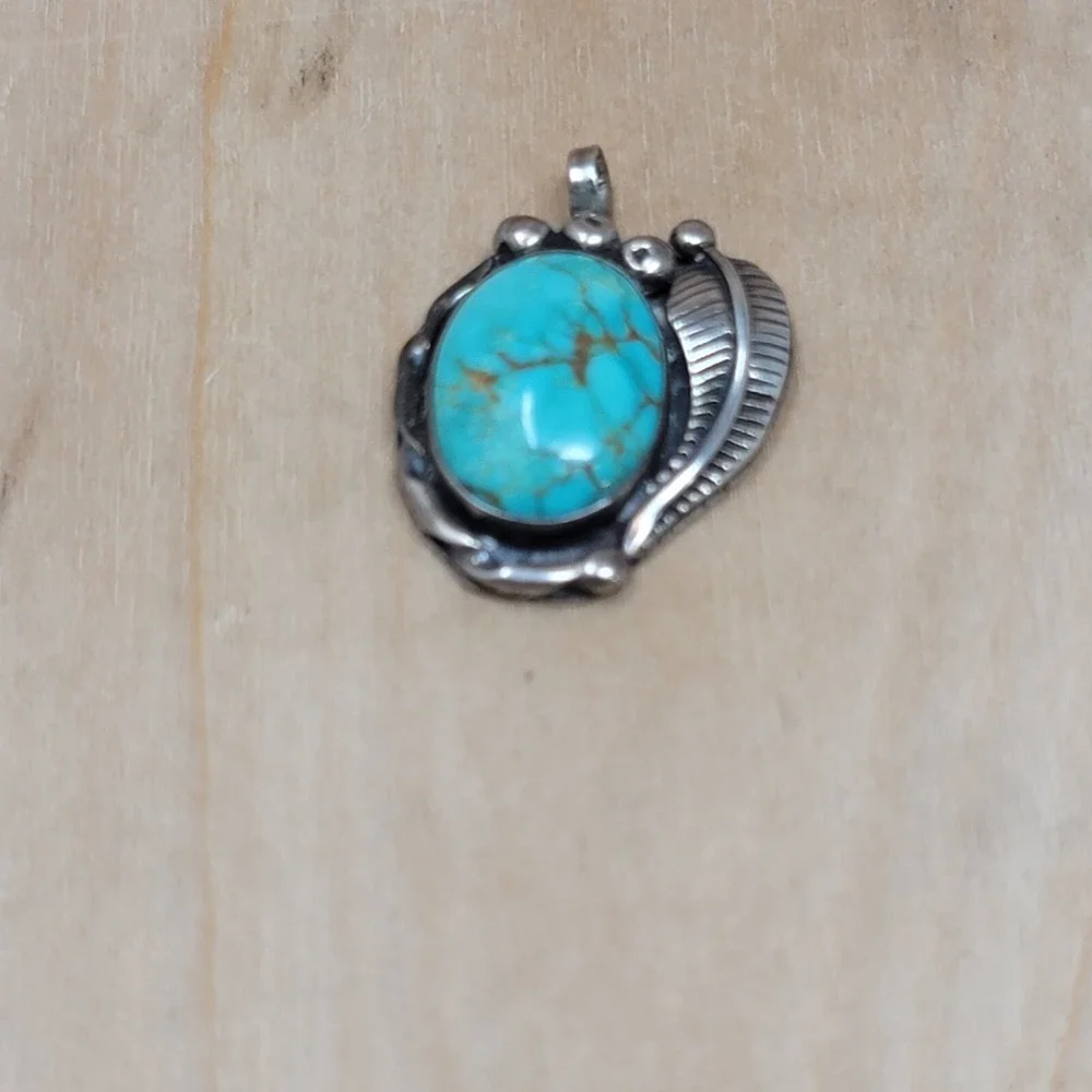 Vintage Sterling Silver Southwest Turquoise Pendant LM